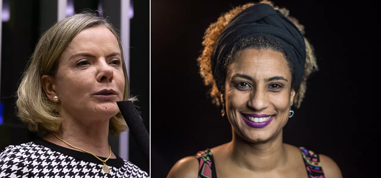 Gleisi Hoffmann (à esq.) e Marielle Franco