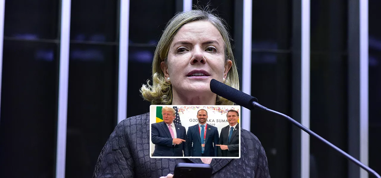 Gleisi Hoffmann, Donald Trump, Eduardo Bolsonaro e Jair Bolsonaro 