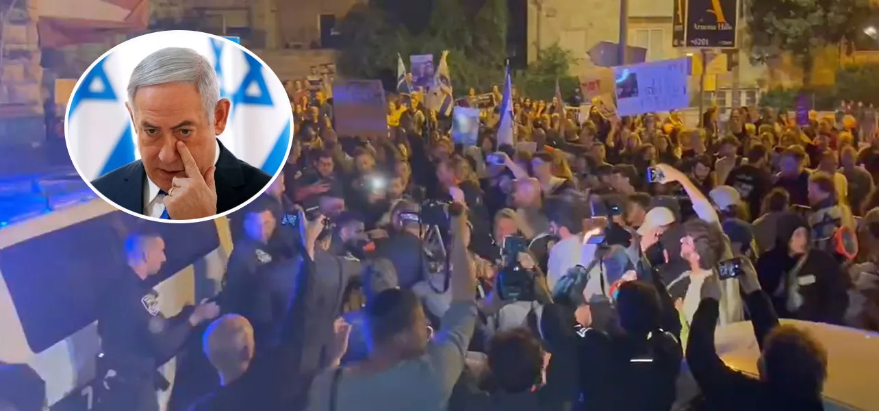 Benjamin Netanyahu e um protesto em Israel 