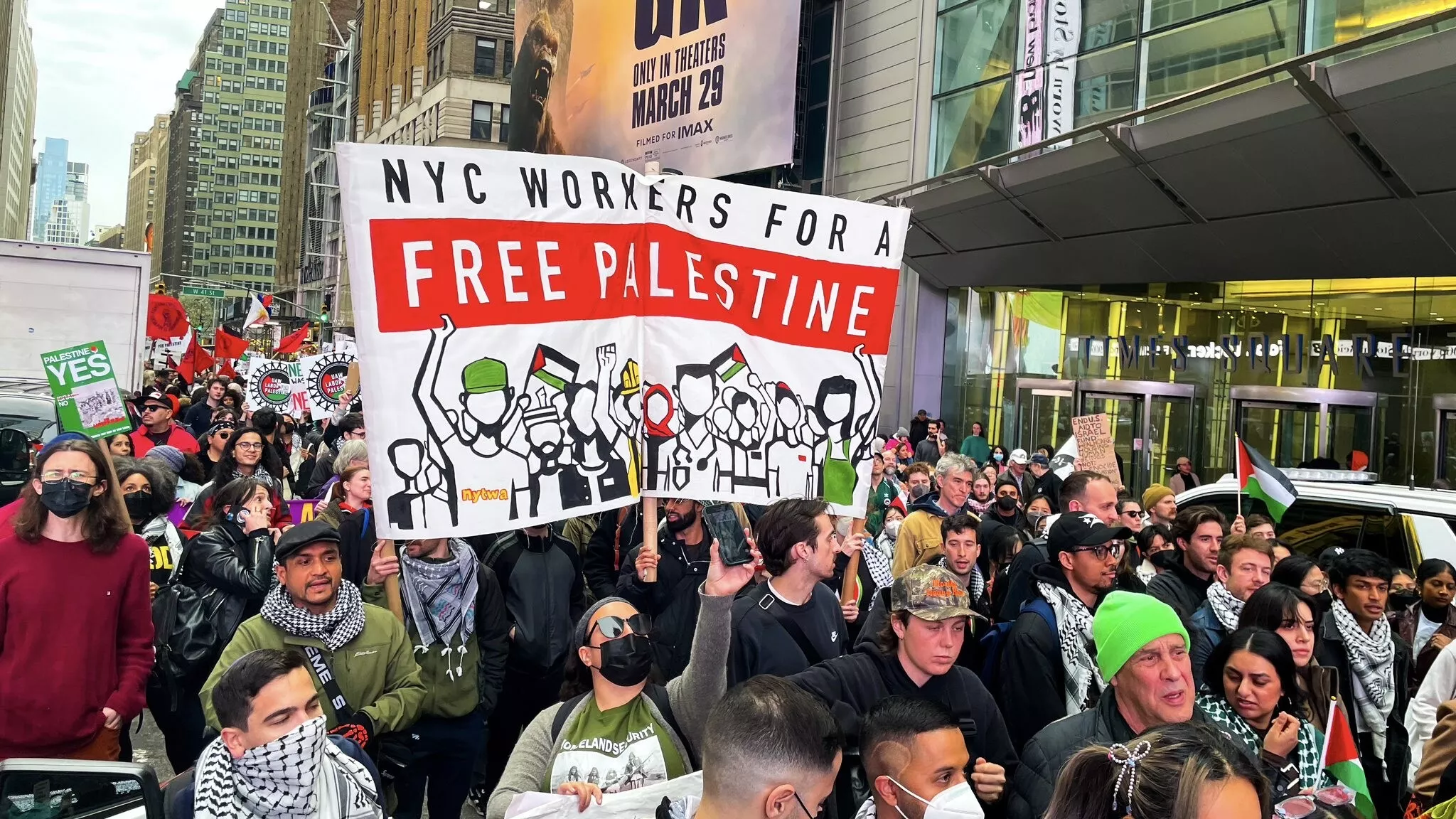 Maniesta;'ao em solidariedade aos palestinos em NOva York