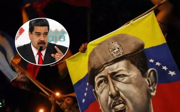  Nicolás Maduroa e imagem do antecessor Hugo Chávez
