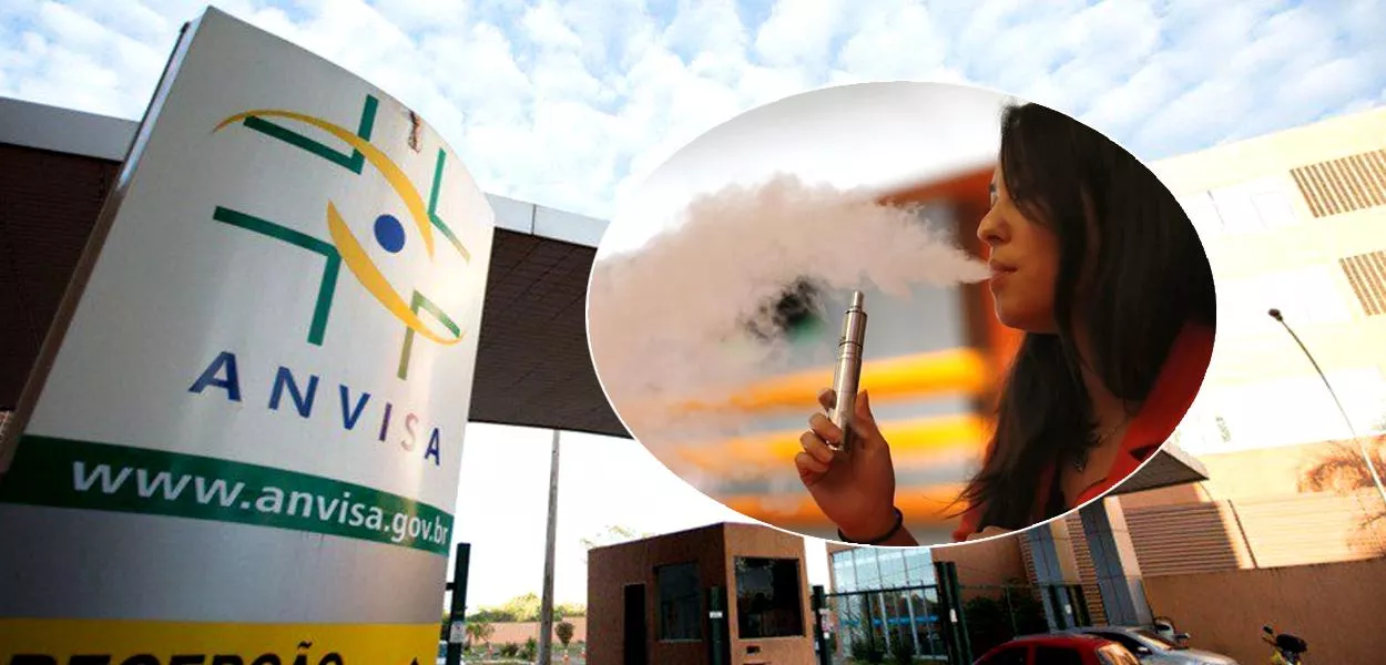 Sede da Anvisa e pessoa usando cigarro eletrônico