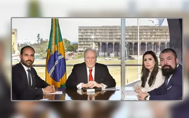 Eduardo Bolsonaro (à esq.), Ricardo Lewandowski e Caroline De Toni