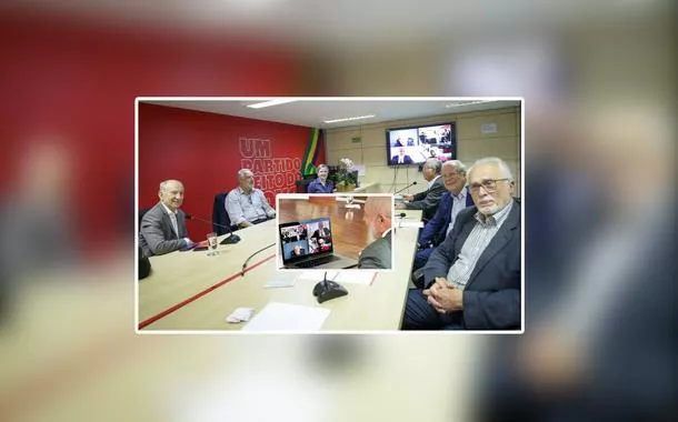 Gleisi Hoffmann com lideranças do PT e o presidente Lula (videoconferência)