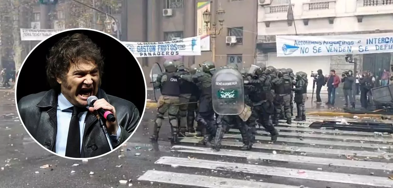 Javier Milei e repressão policial na Argentina