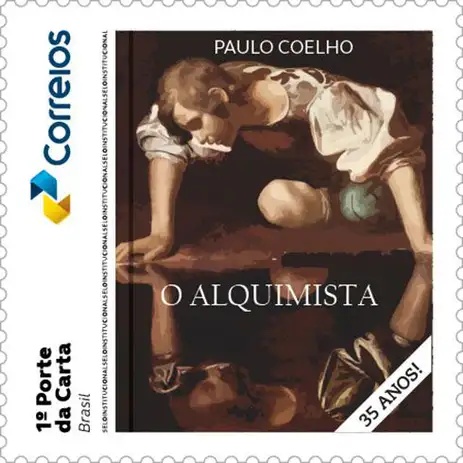 Selo em comemoração aos 35 anos da obra O Alquimista, de Paulo Coelho