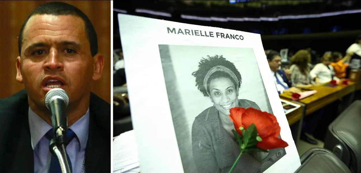 Giniton Lages e cartaz de Marielle Franco
