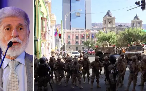 Celso Amorim | Militares mobilizados em La Paz, conforme presidente da Bolívia denuncia tentativa de golpe, em imgaem obtida de video 26/06/2024