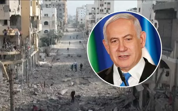 Benjamin Netanyahu e Faixa de Gaza após ataque de Israel