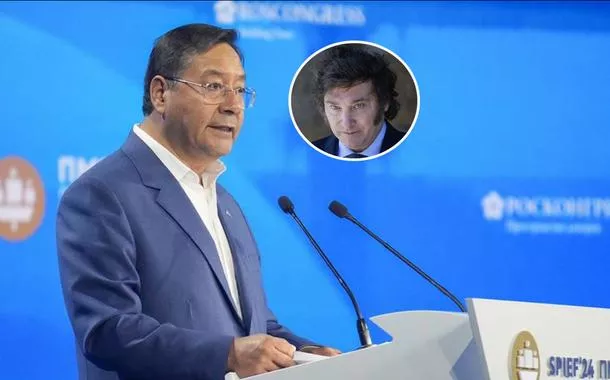 Luis Arce (mais destaque) e Javier Milei