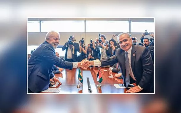 Lula e o primeiro-ministro da Autoridade Palestina, Mohammad Shtayyeh, em encontro no mês de fevereiro