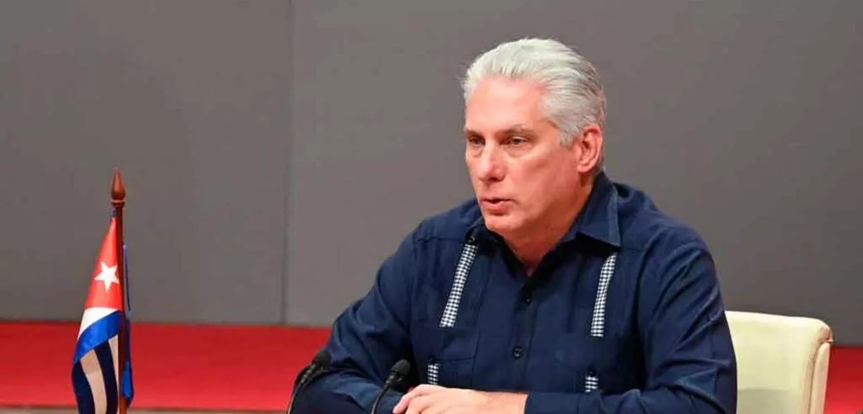 O presidente de Cuba Díaz-Canel intervém na Cúpula da Alba, julho de 2024