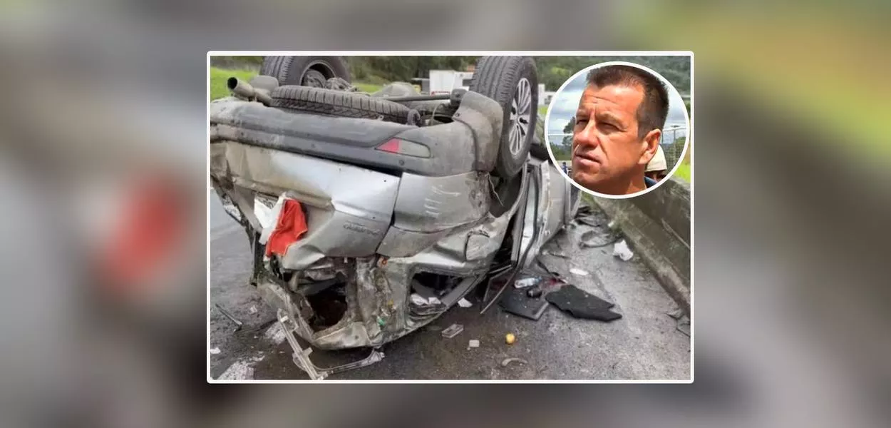 Carro destruído e Dunga