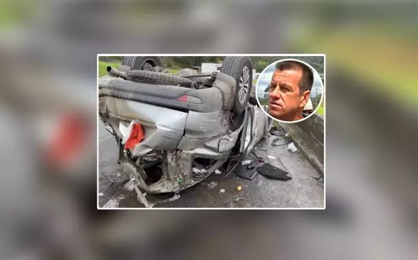 Carro destruído e Dunga