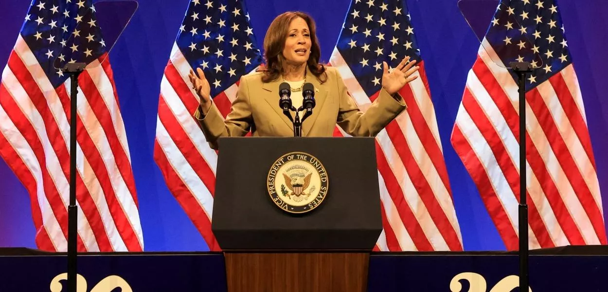 Vice-presidente dos EUA, Kamala Harris, em evento de campanha na Filadélfia