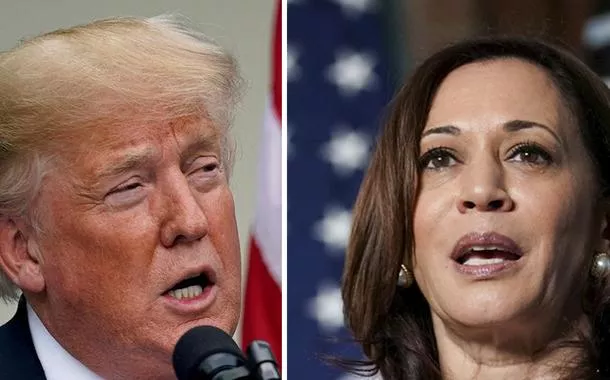 Média nacional de pesquisas aponta Kamala à frente de Trump nos EUA