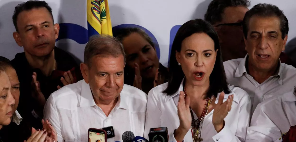 Líder da oposição venezuelana María Corina Machado e o candidato presidencial da oposição Edmundo González
29/07/2024