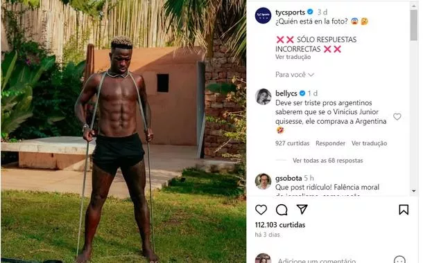 Vini Jr é alvo de centenas de comentários racistas em postagem de TV argentina