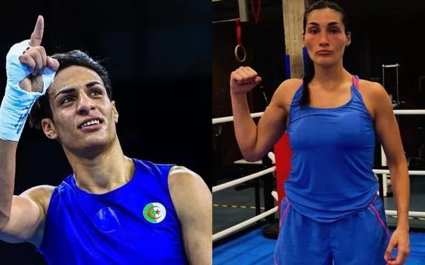 Boxeadora argelina Imane Khelif ( à esquerda) e Angela Carini (à direita)  boxeadora italiana