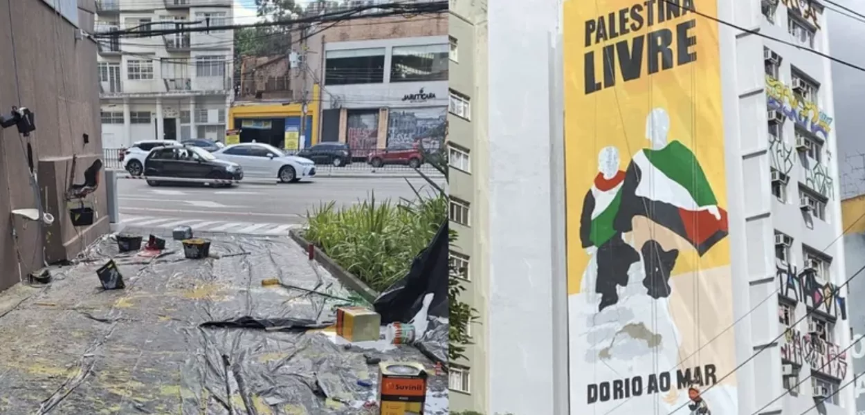 Mural pró-Palestina em São Paulo