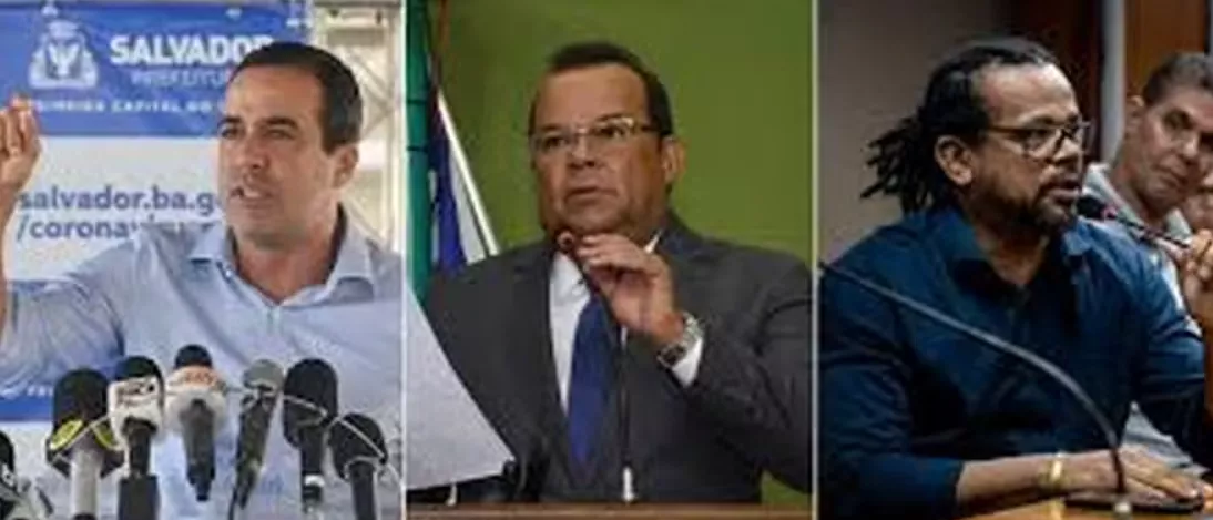 Os candidatos Bruno Reis (União Brasil). Geraldo Júnior (MDB) e Kleber Rosa (Psol)