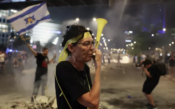 Protesto contra o regime de Benjamin Netanyahu em Tel Aviv, Israel