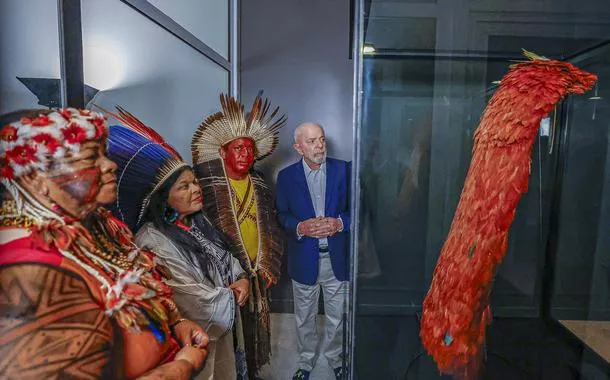 12.09.2024 - Presidente Luiz Inácio Lula da Silva durante a cerimônia de celebração do retorno do Manto Tupinambá ao Brasil, no Museu Nacional, no Rio de Janeiro - RJ.