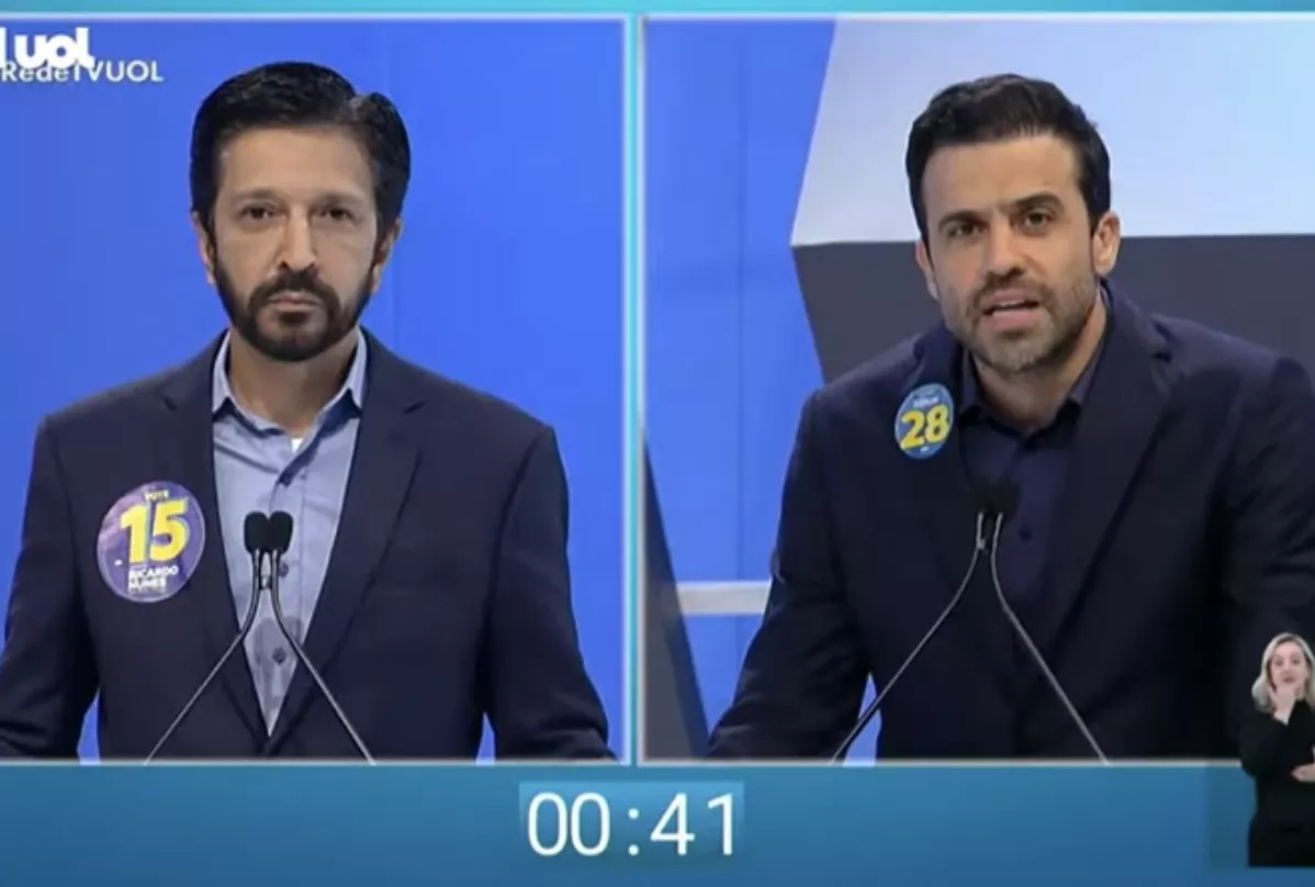 Ricardo Nunes e Pablo Marçal bateram boca durante o debate desta terça-feira