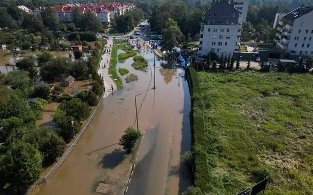 Rua alagada em Wroclaw, na Polônia
18/09/2024