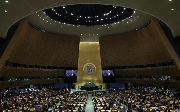 O presidente dos EUA, Joe Biden, discursa na 79ª Assembleia Geral das Nações Unidas na sede da ONU em Nova York, 24 de setembro de 2024