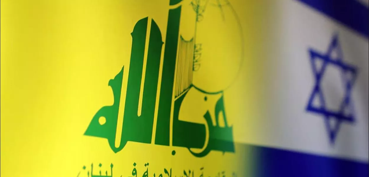 Bandeiras do Hezbollah e de Israel
