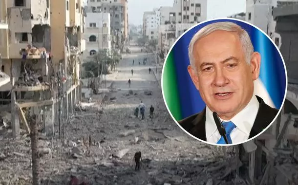 Benjamin Netanyahu e Faixa de Gaza após ataque de Israel