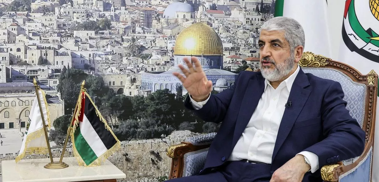 Khaled Meshaal em entrevista à Reuters em Doha, Catar