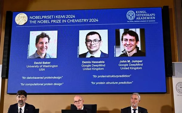 Anúncio dos vencedores do Prêmio Nobel de Química de 2024 em Estocolmo, na Suécia