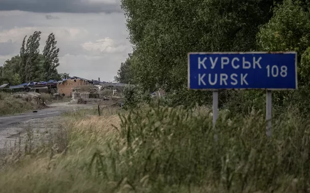 Um ponto de passagem na fronteira com a Rússia é visto, perto da fronteira russa na região de Sumy, Ucrânia, 11 de agosto de 2024