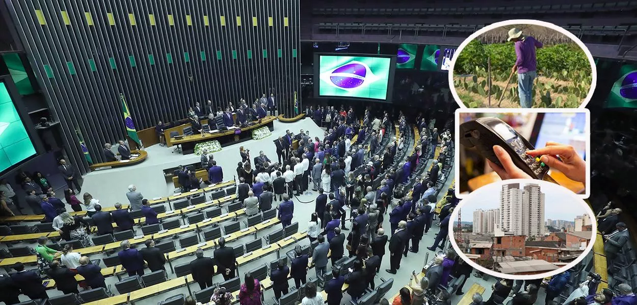 Câmara dos Deputados, agricultor, cartão bancário, e a cidade de São Paulo