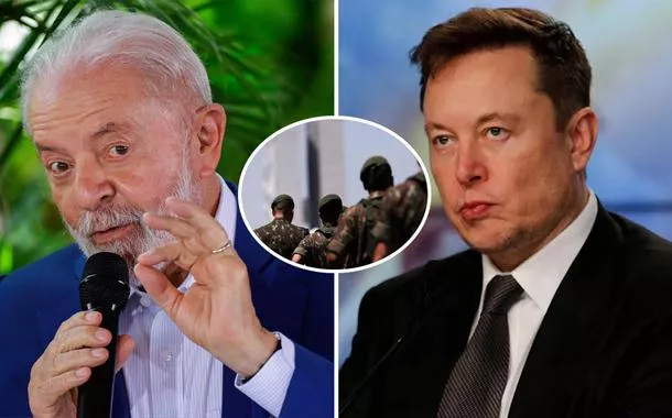 Lula (à esq.), militares e Elon Musk