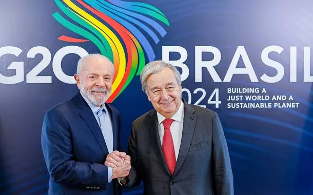 Presidente Lula e o secretário-geral da ONU, António Guterres, antes da cúpula do G20 no Riocds apostaganhaJaneiro
16/11/2024 Ricardo Stuckert/Presidência do Brasil/Divulgação via REUTERS