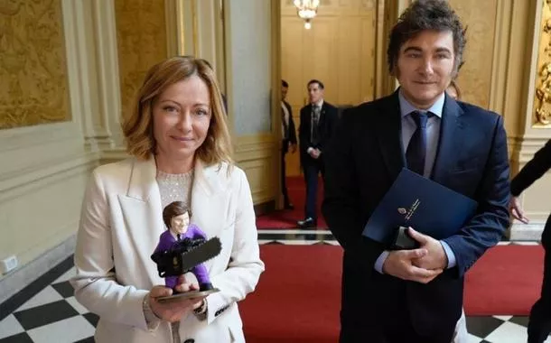 O presidente da Argentina, Javier Milei, e a premiê da Itália, Giorgia Meloni