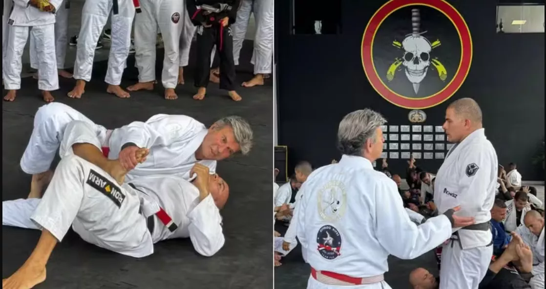 Fux dá aula de jiu-jitsu para PMs do Bope e jovens de projeto social