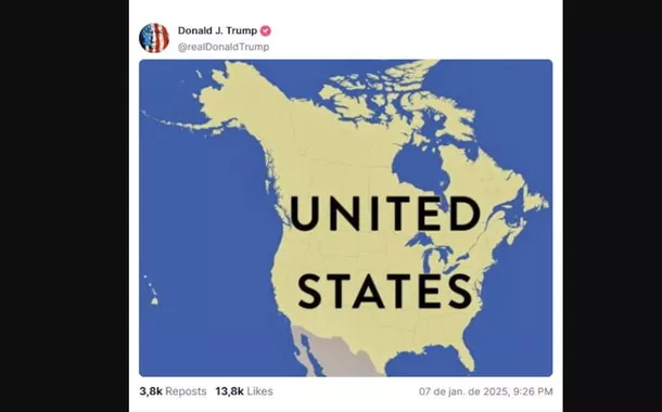 Trump publica em sua rede novo mapa dos Estados Unidos, que engole o Canadá