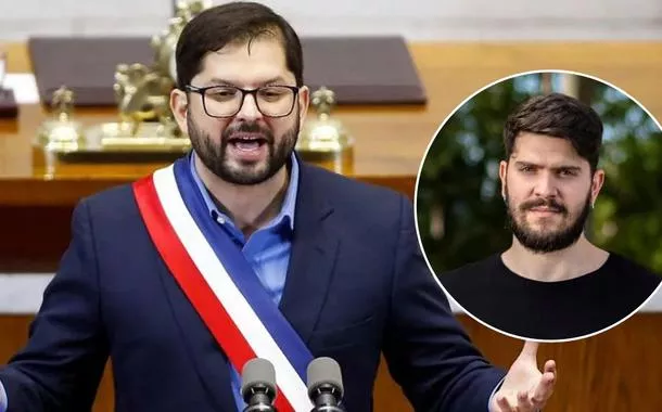 O presidente do Chile, Gabriel Boric, e o jornalista Lucas Berti