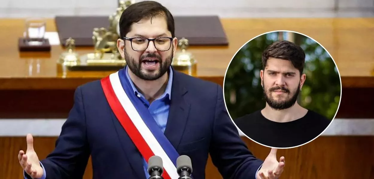 O presidente do Chile, Gabriel Boric, e o jornalista Lucas Berti