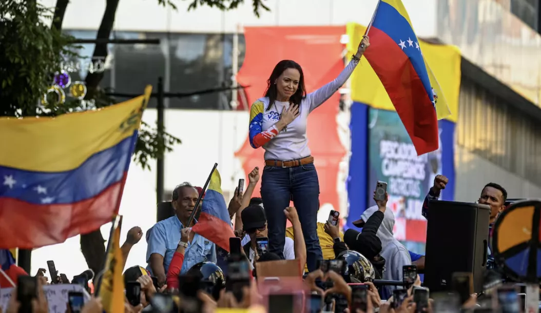 Maria Corina Machado em ato da oposição venezuelana em Caracas - 9/1/2025