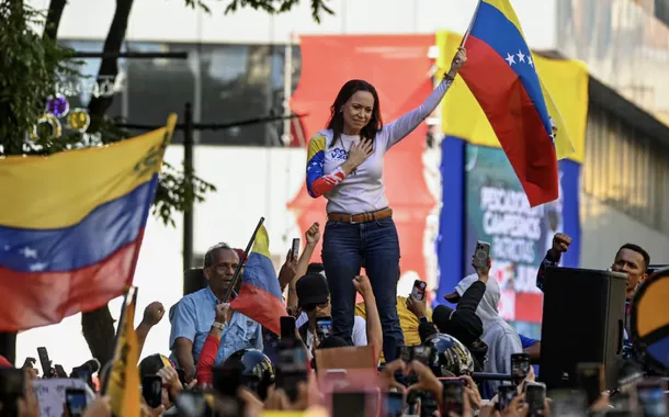 Maria Corina Machado em ato da oposição venezuelana em Caracas - 9/1/2025