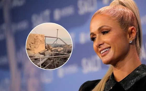 Paris Hilton e destroços da casa da atriz