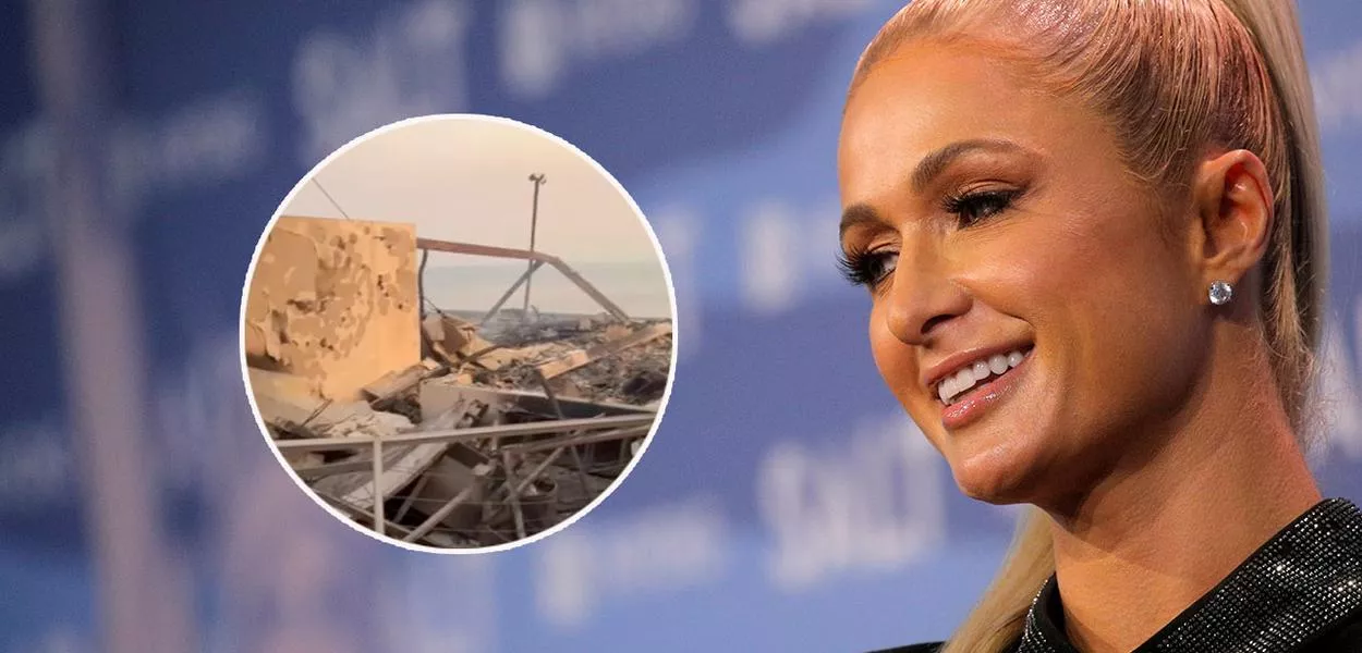 Paris Hilton e destroços da casa da atriz