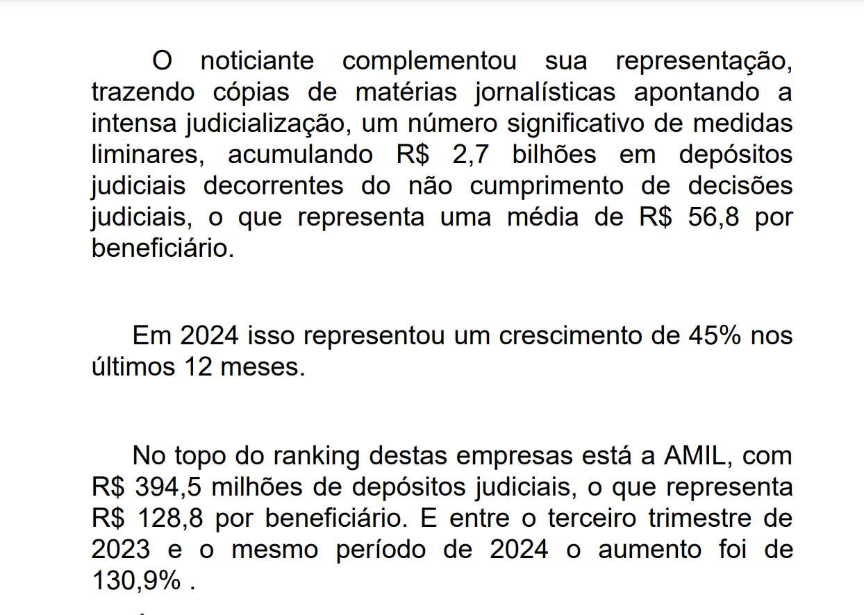 Trecho da decisão do MP-SP sobre a Amil