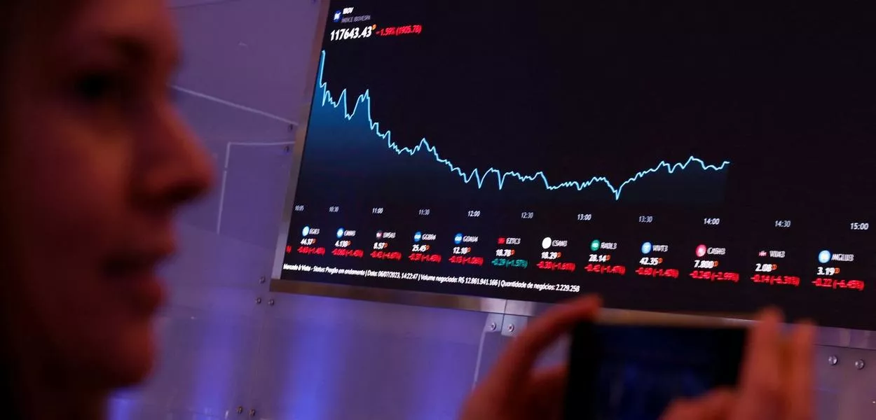 Tela de cotações da B3 em São Paulo  - 6/7/2023 