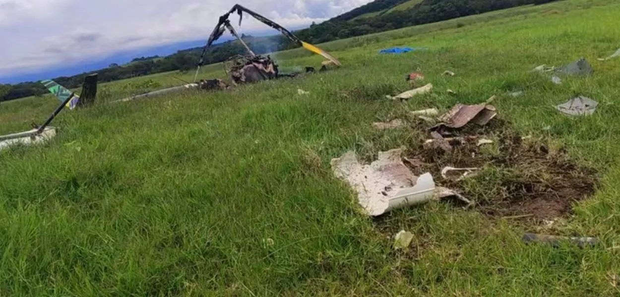 Os destroços do helicóptero